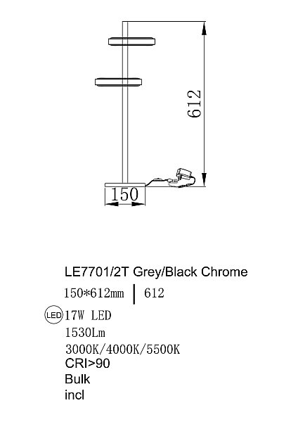 Настольная лампа LEON Theona LE7701/2T Grey/Black Chrome