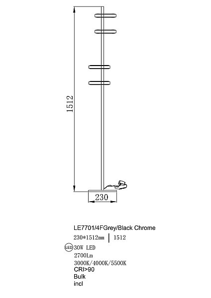 Торшер LEON Theona LE7701/4F Grey/Black Chrome