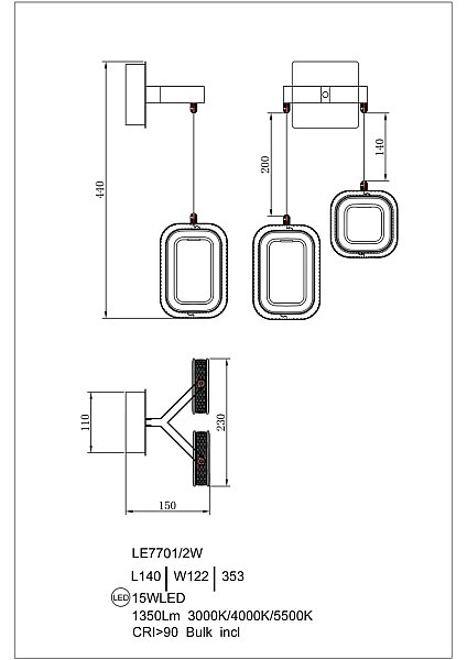 Настенное бра LEON Theona LE7701/2W Grey/Gold