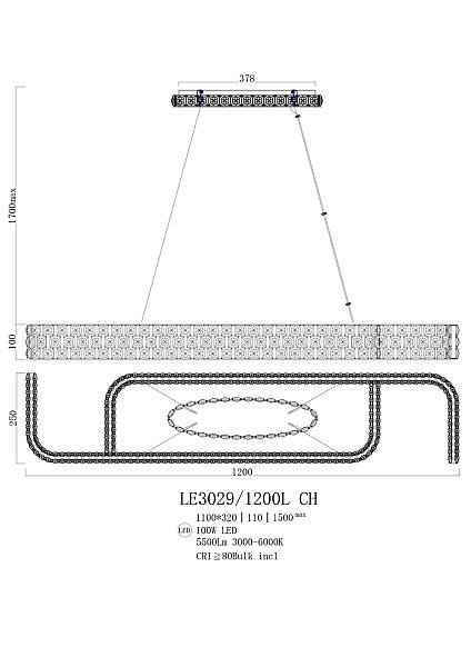 Светильник подвесной LEON Amelie LE3029/1200L GD
