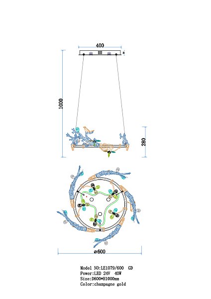 Подвесная люстра LEON Estelle LE1079/600 GD