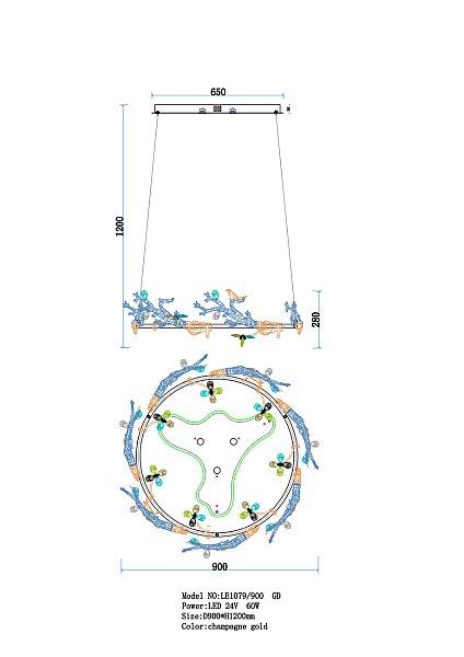 Подвесная люстра LEON Estelle LE1079/900 GD