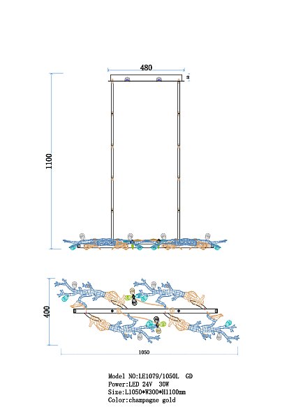 Люстра на штанге LEON Estelle LE1079/1050L GD