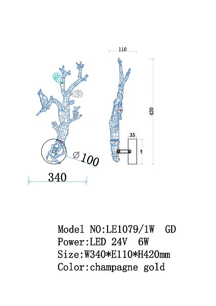 Настенный светильник LEON Estelle LE1079/1W GD