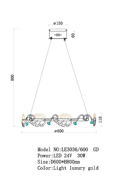 Подвесная люстра LEON Ilana LE3036/600 CH