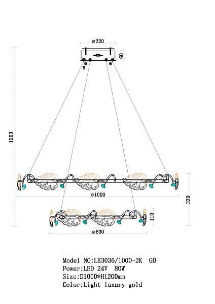 Подвесная люстра LEON Ilana LE3036/1000-2K CH