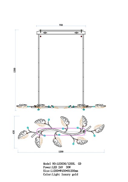 Люстра на штанге LEON Ilana LE3036/1200L CH