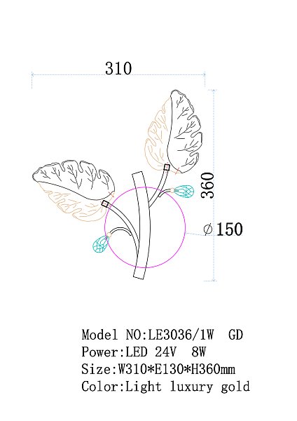 Настенное бра LEON Ilana LE3036/1W CH