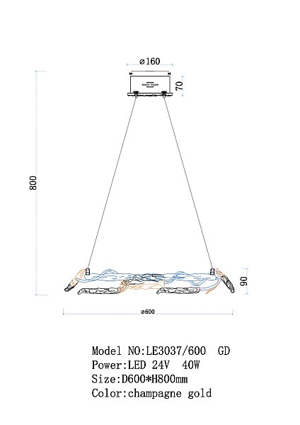 Подвесная люстра LEON Olivia LE3037/600 GD