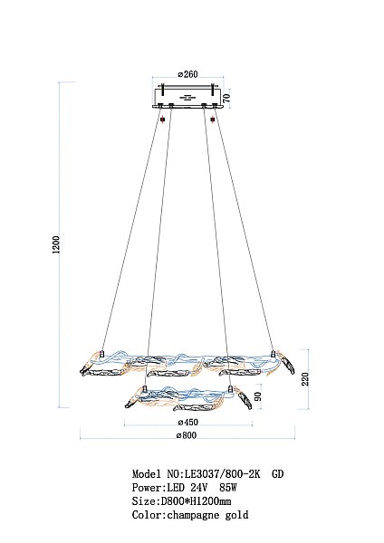 Подвесная люстра LEON Olivia LE3037/800-2K GD