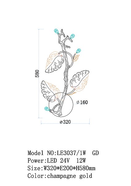 Настенное бра LEON Olivia LE3037/1W GD