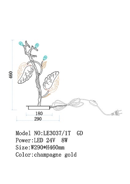 Настольная лампа LEON Olivia LE3037/1T GD