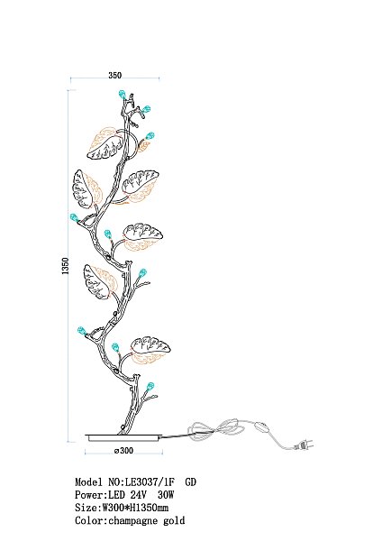 Торшер LEON Olivia LE3037/1F GD
