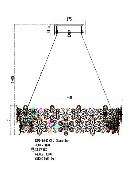 Подвесная люстра LEON Agathe LE3042/800 CH