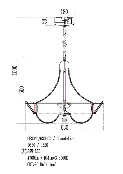 Подвесная люстра LEON Jade LE3040/630 GD