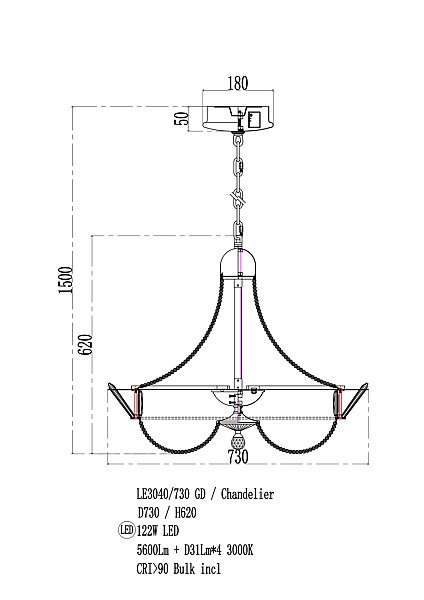 Подвесная люстра LEON Jade LE3040/730 GD