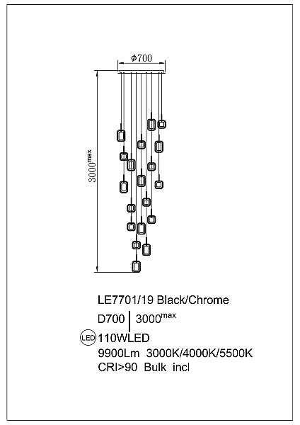 Люстра каскадная LEON Theona LE7701/19 Black Chrome
