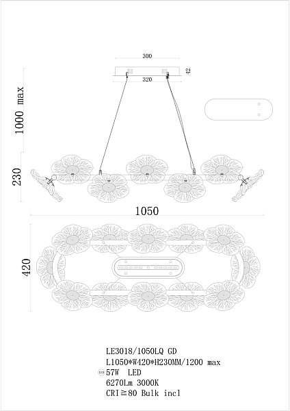 Подвесная люстра LEON Violetta LE3018/1050LQ GD