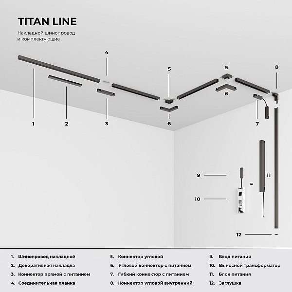 Шинопровод Line Magnetic Elektrostandard Titan Line Шинопровод накладной (титан) (2м) 85227/00