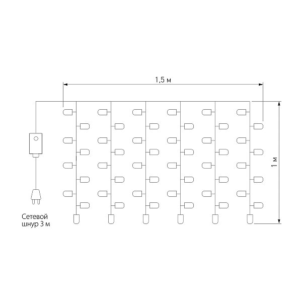 Гирлянда-дождь Eurosvet 200-001 200-001 белый 1,5*1м IP20