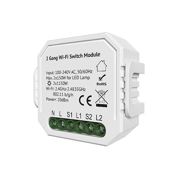 Двухканальное Wi-Fi реле-выключатель Denkirs RL1002-SM