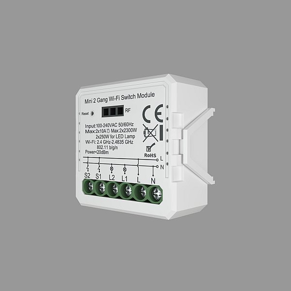 Двухканальное Wi-Fi реле-выключатель Denkirs RL1002-SM
