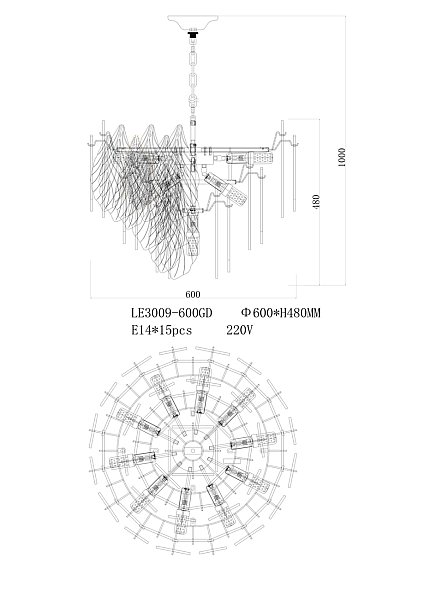 Подвесная люстра LEON Adele LE3009/600 GD