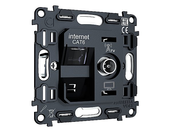 Механизм розетки компьютерной + TV оконечной RJ-45 Ambrella Volt QUANT VM195