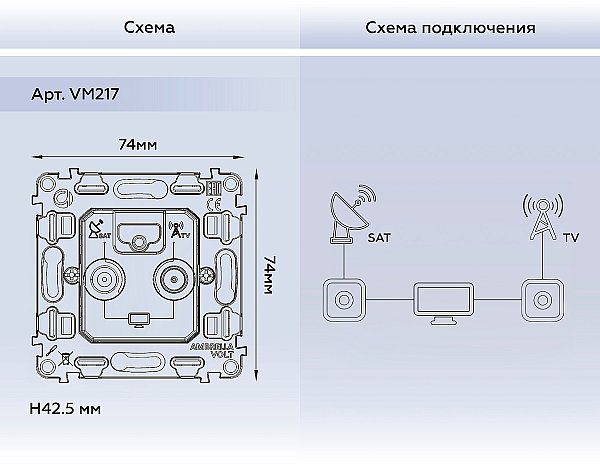 Механизм розетки TV оконечной + SAT Ambrella Volt QUANT VM217