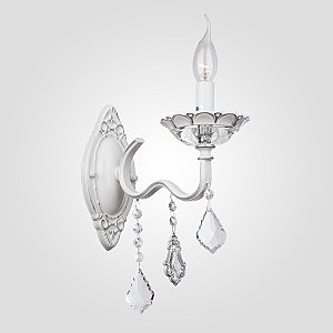 Настенное бра Эммануэль 10049/1 белый с серебром/прозрачный хрусталь Strotskis