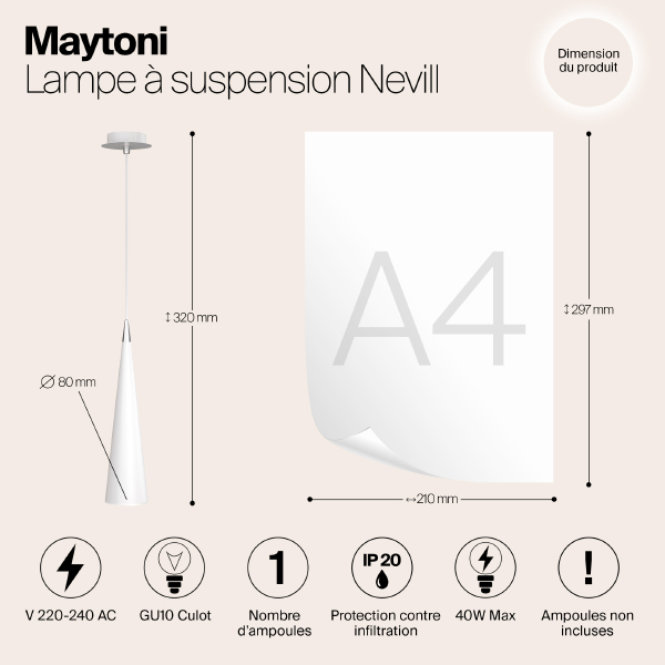Светильник подвесной Nevill P318-PL-01-W