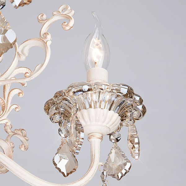 Подвесная люстра Elisha 3281/5 белый с золотом/тонированный хрусталь Strotskis