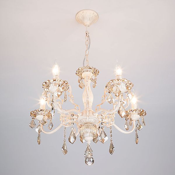 Подвесная люстра Elisha 3281/5 белый с золотом/тонированный хрусталь Strotskis