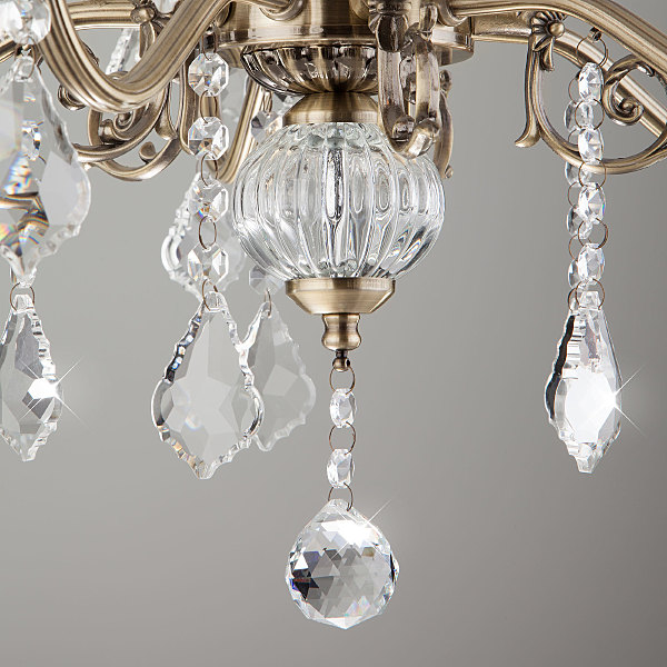 Подвесная люстра Elisha 3281/5 античная бронза/прозрачный хрусталь Strotskis
