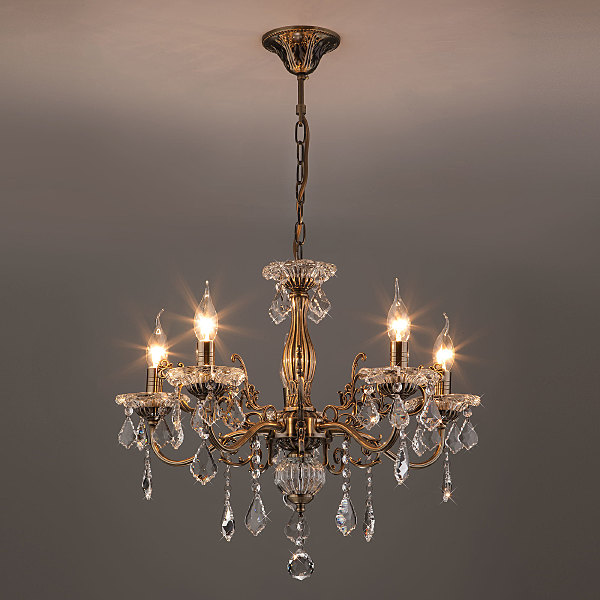 Подвесная люстра Elisha 3281/5 античная бронза/прозрачный хрусталь Strotskis