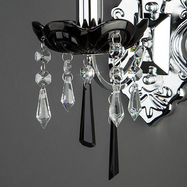 Настенное бра Каталония 2026/1 хром/черный хрусталь Strotskis