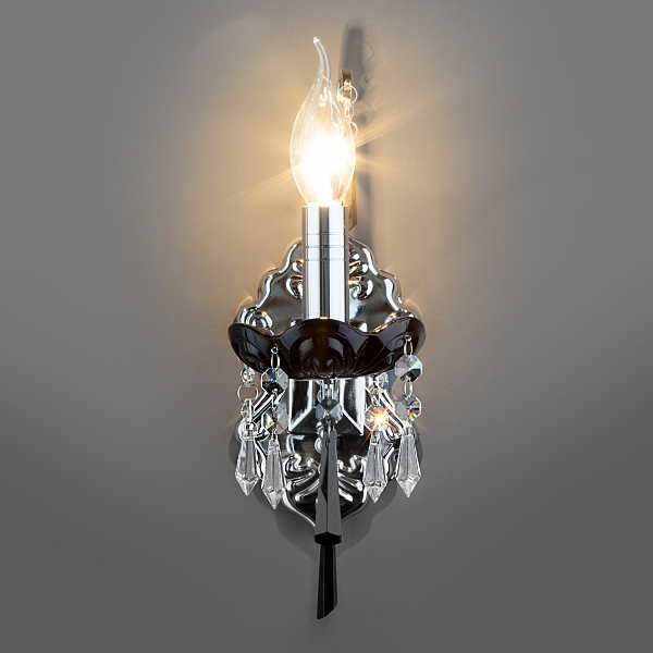 Настенное бра Каталония 2026/1 хром/черный хрусталь Strotskis