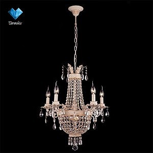 Подвесная люстра 3459 3459/5+2 белый с золотом /прозрачный хрусталь Strotskis