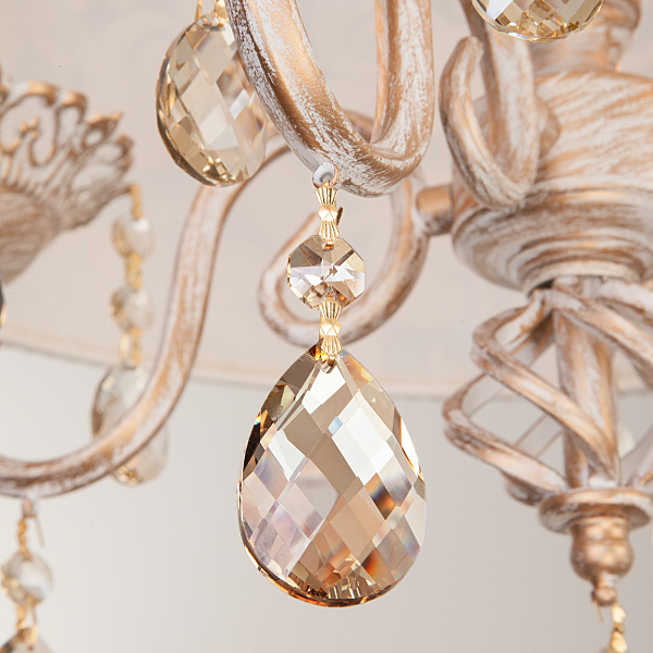 Подвесная люстра Malena 10008/4 белый с золотом/тонированный хрусталь Strotskis