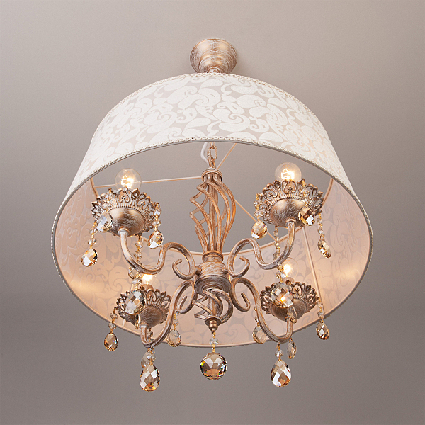 Подвесная люстра Malena 10008/4 белый с золотом/тонированный хрусталь Strotskis