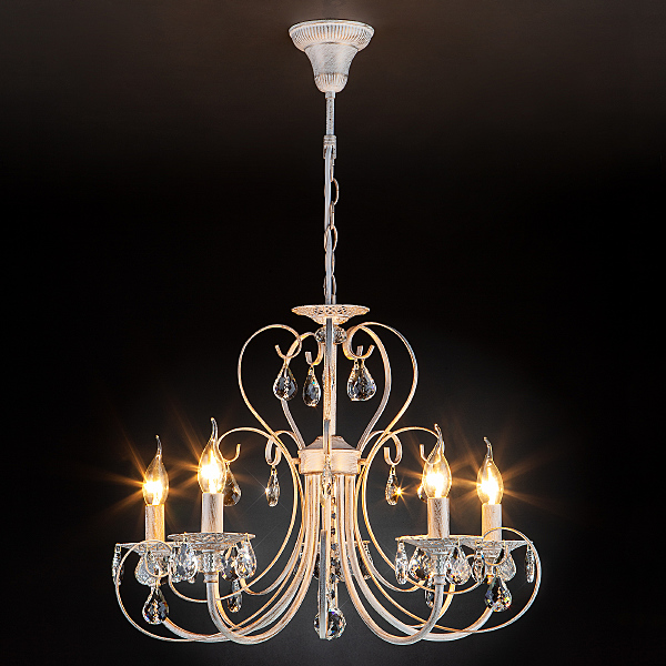 Подвесная люстра Alda 3305/5 белый с золотом/прозрачный хрусталь Strotskis