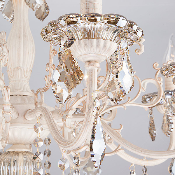 Подвесная люстра Elisha 3281/8 белый с золотом/тонированный хрусталь Strotskis