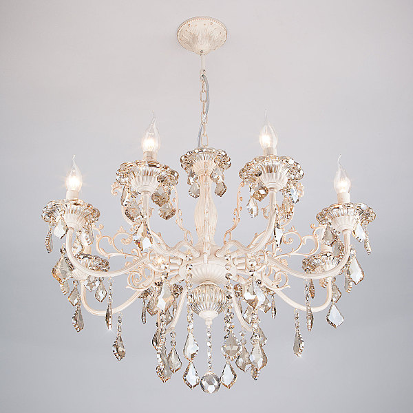 Подвесная люстра Elisha 3281/8 белый с золотом/тонированный хрусталь Strotskis